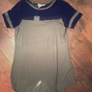 Olive green T-shirt black mesh sleeves and neck